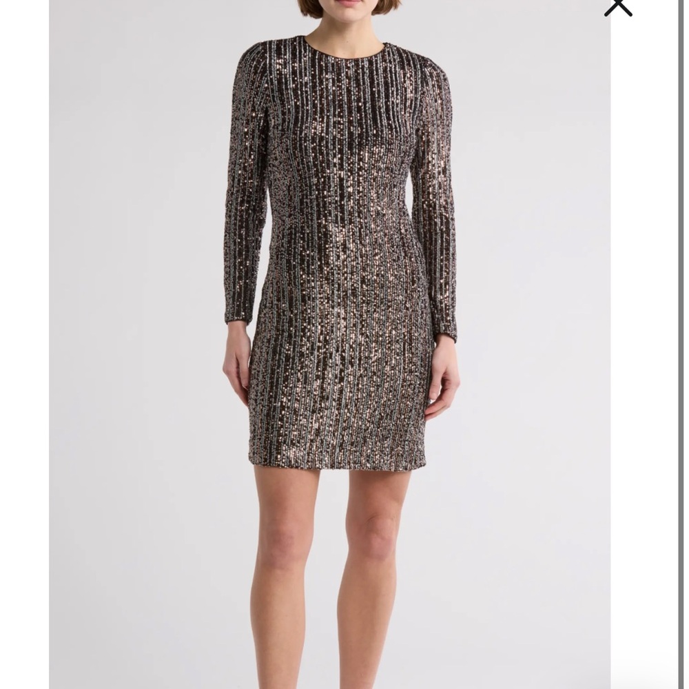 Vince Camuto Gold and Silver Long Sleeve Sequin Mini Dress Size 4 Cocktail Party
